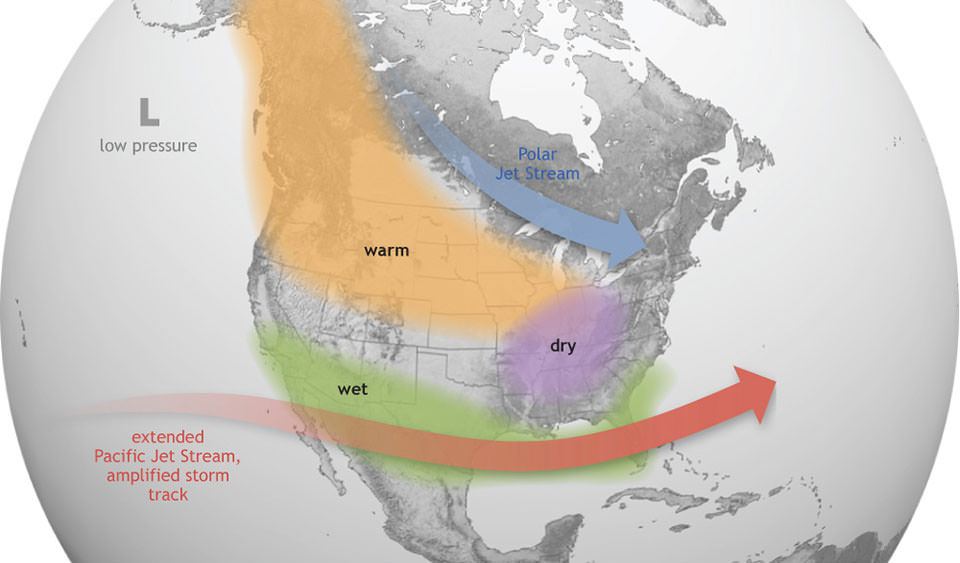 A map showing the flow of El Nino over North America