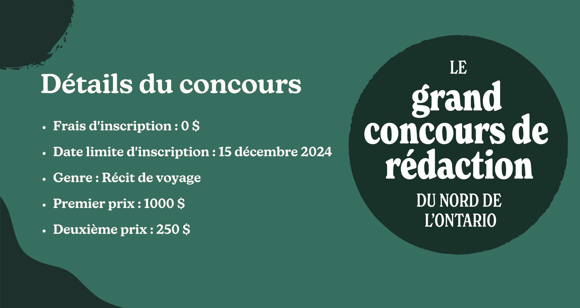 Quelques réglements apparaissent sur un fond vert, dont la date limite de soumission, fixée au 15 décembre.