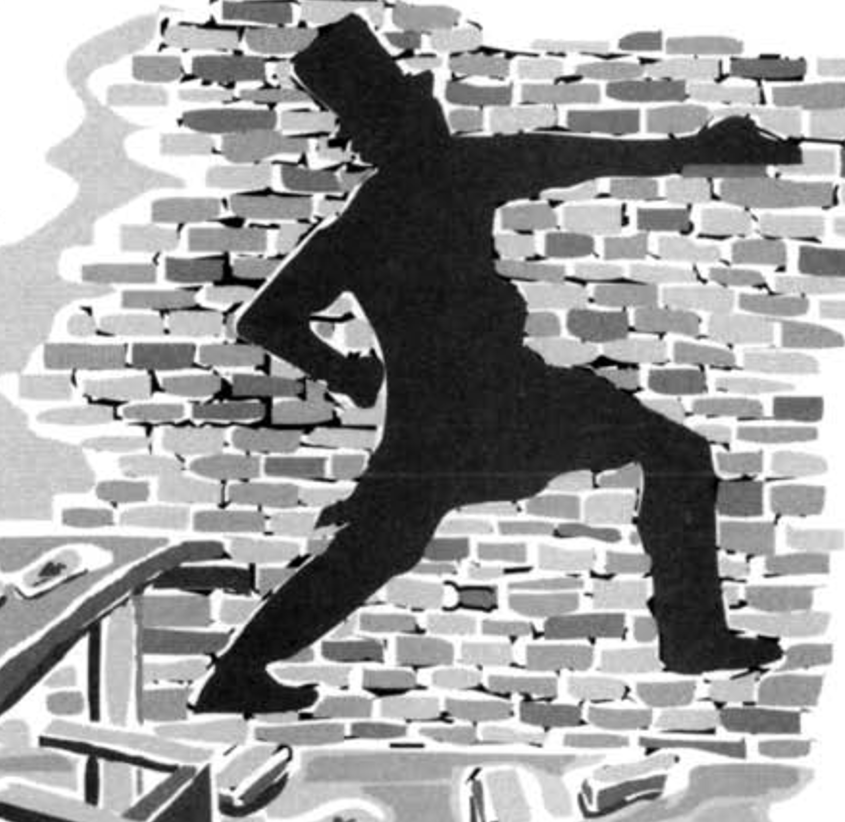 une illustration d'un trou dans un mur de briques en forme d'homme portant un chapeau haut de forme.