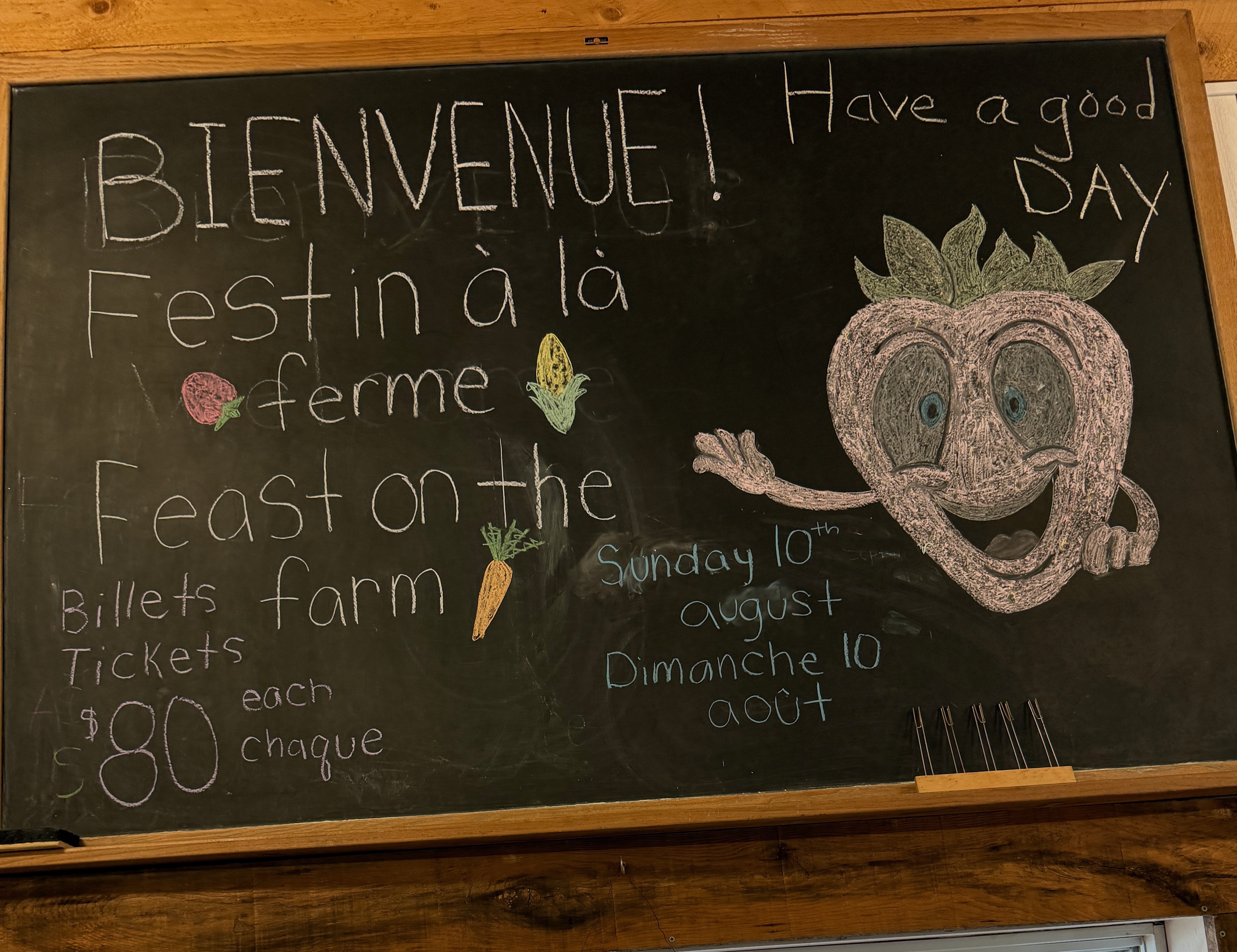 Sur un tableua, on annonce le Festin à la ferme de Leisure Farms.