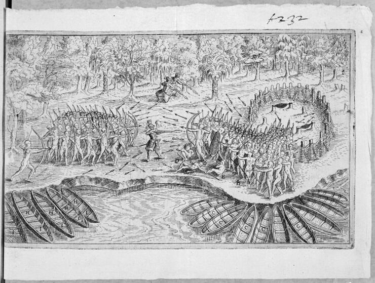 Champlain Defaite des Yroquois au Lac de Champlain 1609 BAC