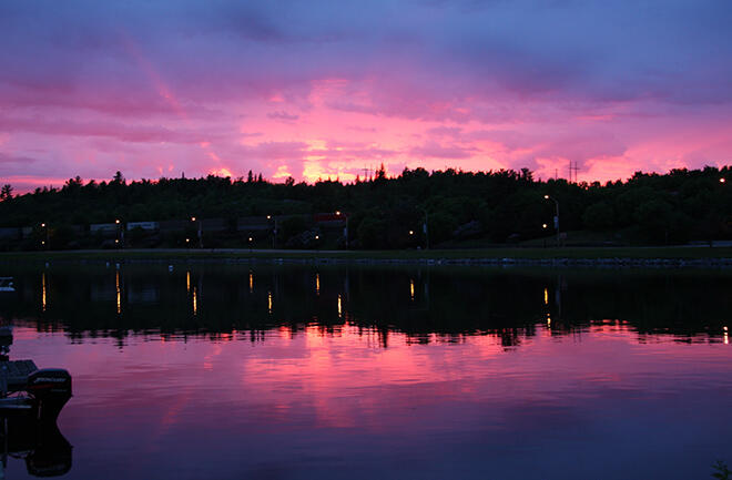 Kenora's Safety Bay lights up at sundown. 