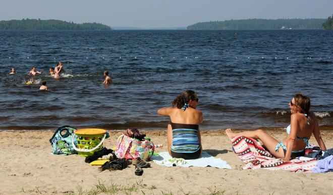 Enjoying the water at Rahill Beach in Red Lake