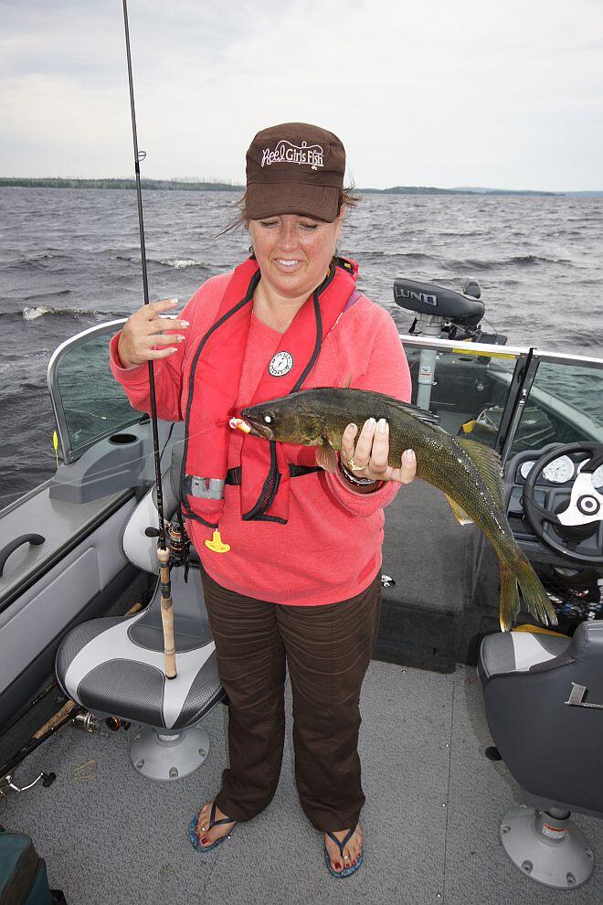 Cheryl Ellis with jig walleye