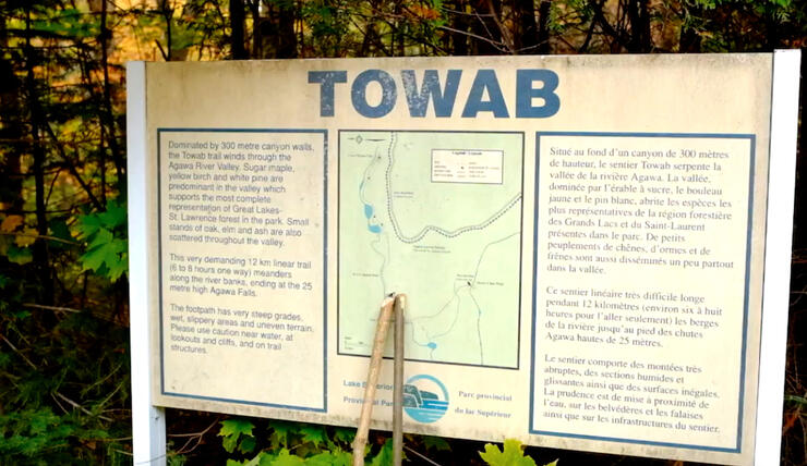 Towab Trailhead sign with map and trail information